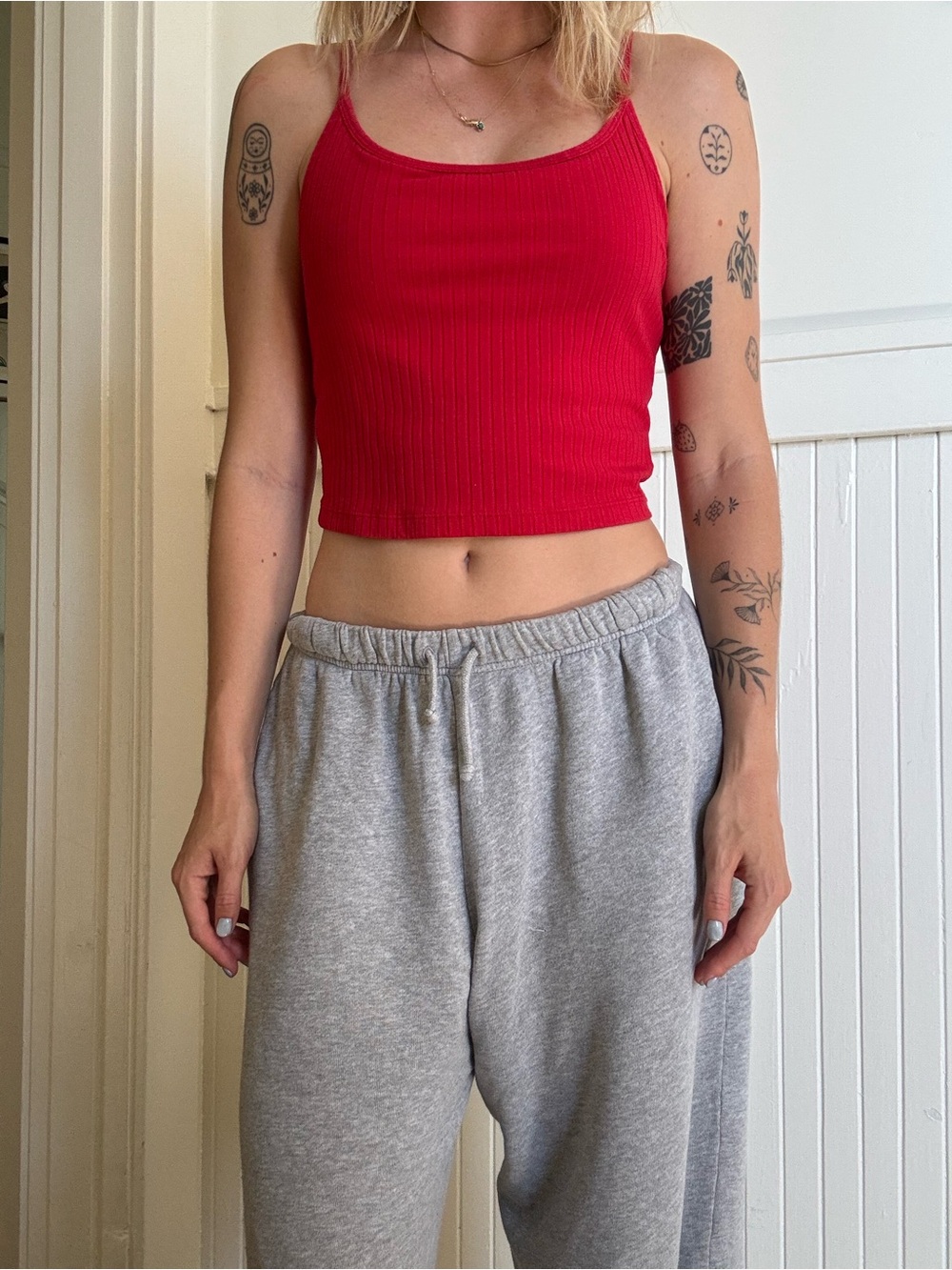 Women's Ribbed Red Cropped Tank Top